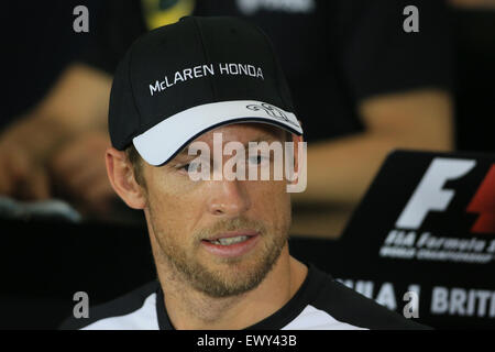 Silverstone, Northants, Regno Unito. 02Luglio, 2015. Gran Premio di Gran Bretagna di F1. Driver conferenza stampa. McLaren driver Honda Jenson Button durante il giovedì conferenza stampa Credito: Azione Sport Plus/Alamy Live News Foto Stock