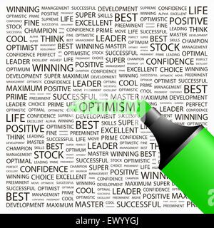 L'ottimismo. Concetto di sfondo wordcloud illustrazione. Il concetto di stampa word cloud. Graphic collage. Illustrazione Vettoriale