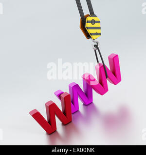 Trasporto della gru www lettere che rappresentano la costruzione di un sito web Foto Stock