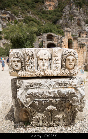 Frammento di sculture in pietra, Myra antica città, Via Licia, Turchia Foto Stock