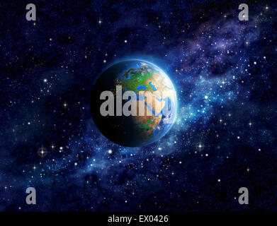 Vista immaginaria del pianeta Terra nello spazio profondo, incentrata sull'Europa, Asia e Medio Oriente. Gli elementi di questa immagine fornita dal NAS Foto Stock