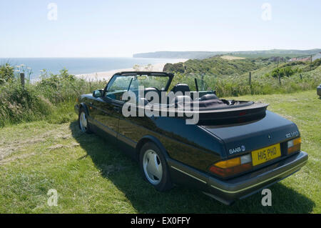 Saab 900 softop Cabrio Cabrio softops soft top tops roofdown classic car auto Foto Stock