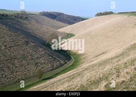 Sentiero snoda in cavallo Dale vicino al villaggio di Huggate nel Yorkshire Wolds, East Yorkshire, Regno Unito Foto Stock