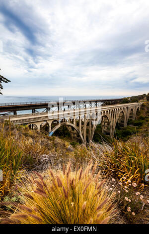 I due ponti al di sopra della Arroyo Hondo creek nei pressi di Gaviota California e la fuoriuscita di olio Foto Stock