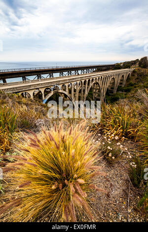 I due ponti al di sopra della Arroyo Hondo creek nei pressi di Gaviota California e la fuoriuscita di olio Foto Stock