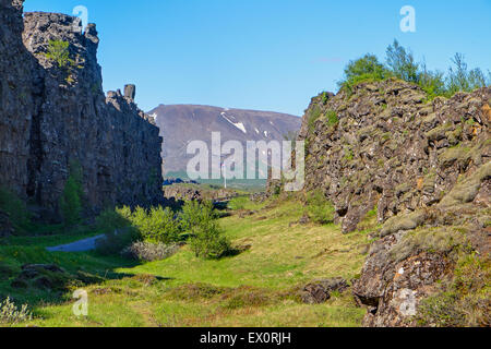 Pingvellir parco nazionale in Islanda con la Rift valley tra Nord America e piastre eurasiatica Foto Stock