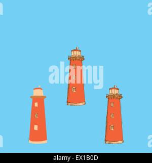 Schizzo carino il faro in stile vintage, vettore modello senza giunture Illustrazione Vettoriale