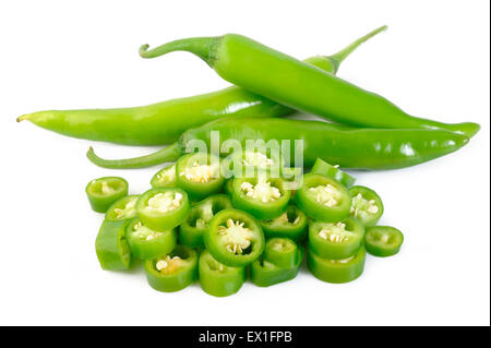 Peperoncini verdi piccanti fette Foto Stock