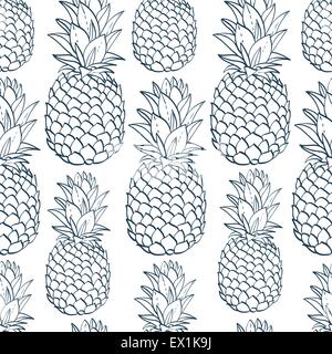 Exotic seamless pattern con sagome di frutta tropicale di ananas. Illustrazione Vettoriale
