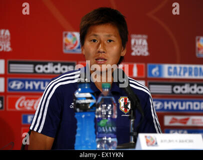 Vancouver, Canada. 4 Luglio, 2015. In Giappone il portiere Kaihori Ayumi assiste la conferenza stampa a Vancouver in Canada, 4 luglio 2015, un giorno prima della finale tra gli Stati Uniti e il Giappone al 2015 FIFA Coppa del mondo femminile. Credito: Ding Xu/Xinhua/Alamy Live News Foto Stock