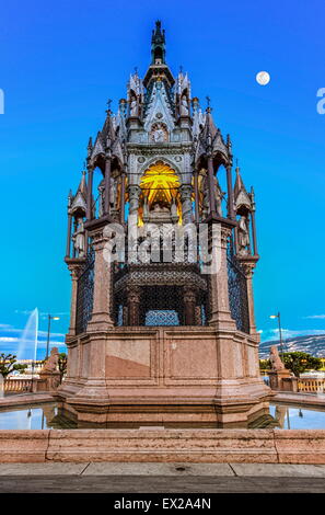 Monumento Brunswick e fontana di notte a Ginevra, Svizzera, HDR Foto Stock