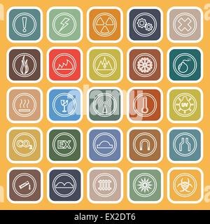Segnale di avvertimento piatta linea icone su sfondo giallo, vettore di stock Illustrazione Vettoriale