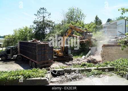 Costruzione di demolizione in downtown Montague, Michigan, Stati Uniti d'America. Foto Stock