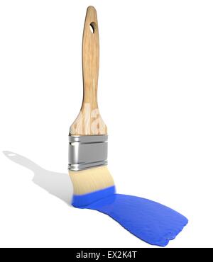 Vernice Spazzola di vernice blu su uno sfondo bianco isolato Foto Stock