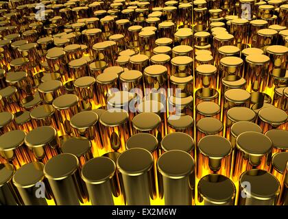 Abstract background. Cilindri d'oro su sfondo giallo Foto Stock