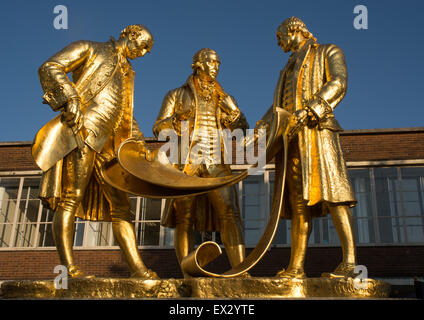 Statua di James Watt, Matthew Boulton e William Murdoch su Broad Street Birmingham Foto Stock