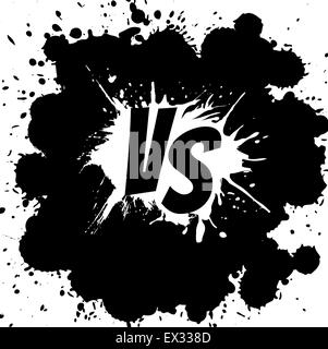 Versus lettere logo. Nero V e S su bianco splash. Illustrazione Vettoriale