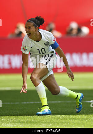 Vancouver, Canada. 05 Luglio, 2015. Vancouver, Canada. 5 Luglio, 2015. Carli Lloyd degli Stati Uniti celebra dopo rigature durante la finale contro il Giappone nel 2015 FIFA Coppa del Mondo Femminile a Vancouver in Canada, 5 luglio 2015. Credito: Xinhua/Alamy Live News Foto Stock