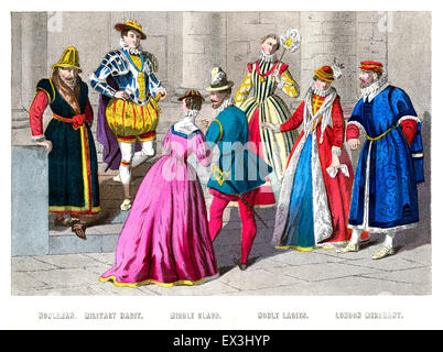 I costumi della ricca e nobile in Inghilterra, 1550 a 1580 Foto Stock