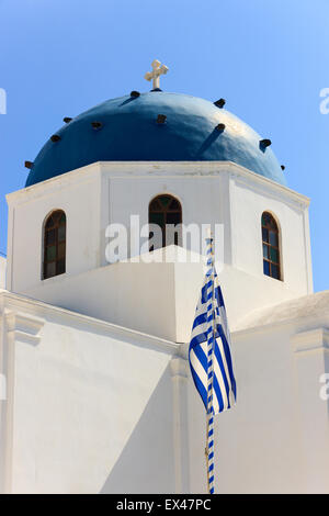 Greco tradizionale architettura Cicladi stile in Imerovigli, una piccola cittadina tra Fira e Ohia a Santorini, Grecia Foto Stock