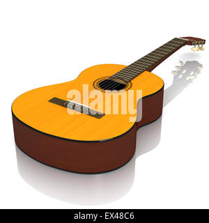 La chitarra classica su sfondo bianco 3D illustrazione Foto Stock