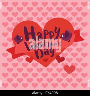 Happy valentines day card. lettering con cuore Illustrazione Vettoriale