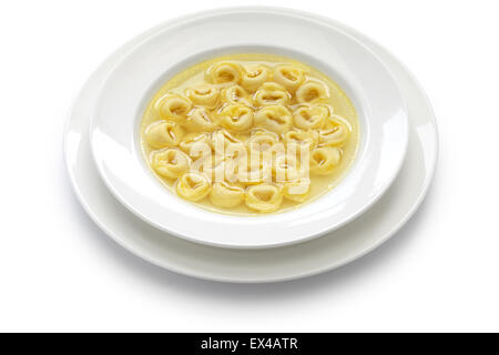 Tortellini in brodo, a forma di anello di pasta in brodo, italiano emilia romagna cucina zuppa Foto Stock