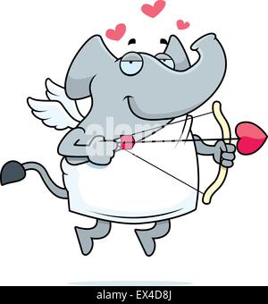 Un cartoon happy elephant cupido con arco e frecce. Illustrazione Vettoriale