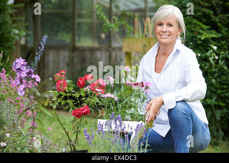 Ritratto di donna matura il giardinaggio Foto Stock