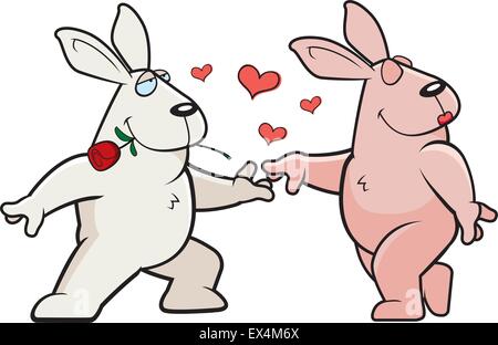 Due conigli cartoon felice e nell'amore. Illustrazione Vettoriale