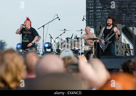 PIESTANY, Slovacchia - 26 giugno 2015: Scottish punk rock band gli sfruttati esegue su music festival Topfest a Piestany Foto Stock