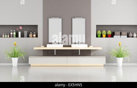 Bagno moderno con due lavandini e nicchia -3D Rendering Foto Stock