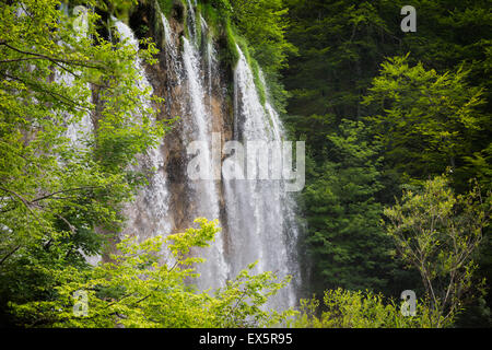Il Parco Nazionale dei Laghi di Plitvice, Lika-Senj Affitto County & Karlovac County, Croazia. Le cascate del parco. Foto Stock