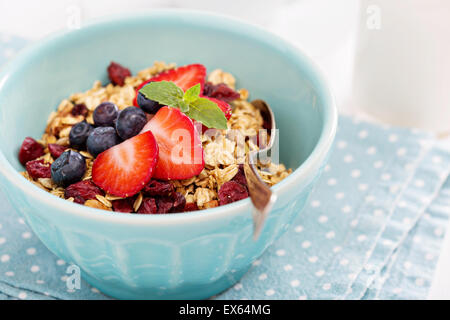 Tazza colazione con muesli fatti in casa e frutti di bosco Foto Stock