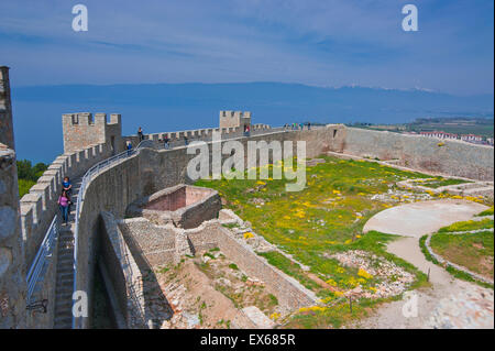 Mura del Castello, Samuil della fortezza, Sito Patrimonio Mondiale dell'Unesco, sul lago di Ohrid Ohrid Macedonia Foto Stock