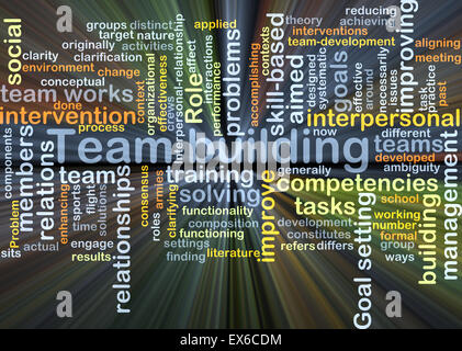 Concetto di sfondo wordcloud illustrazione di team building luce incandescente Foto Stock