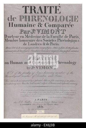 Pagina del titolo da 'Traitè de phrénologie humaine et comparée (Parigi, 1832-1835); da Giuseppe Vimont 1795 - 1857. phrenology fu fondata nel XIX secolo da Franz Josef Gall (1758-1828). Esso sostiene che diverse intelligenze e tratti di personalità hav Foto Stock