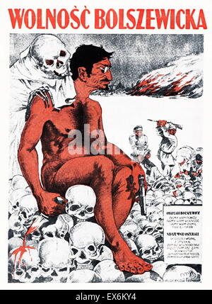 Leon Trotsky (1879-1940) raffigurato su un polacco poster di propaganda come intriso di sangue bolscevico durante la guerra Polish-Russian 1920 Foto Stock