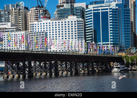 Pyrmont Bridge, il Darling Harbour, Sydney, Australia Foto Stock