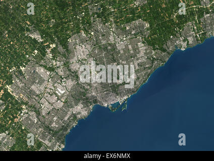 Colore immagine satellitare di Toronto, Ontario, Canada. Immagine presa sul 19 agosto 2014 con il satellite Landsat 8 dati. Foto Stock