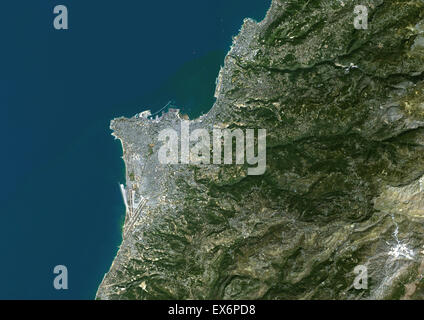 Colore immagine satellitare di Beirut, Libano. Immagine presa il 24 ottobre 2013 con il satellite Landsat 8 dati. Foto Stock