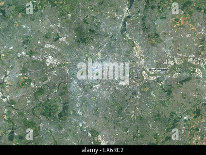 Colore immagine satellitare di Londra, Inghilterra. Immagine presa il 14 marzo 2014 con il satellite Landsat 8 dati. Foto Stock