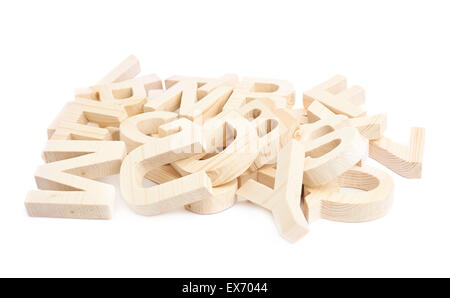 Pila di blocco di legno lettere isolato Foto Stock