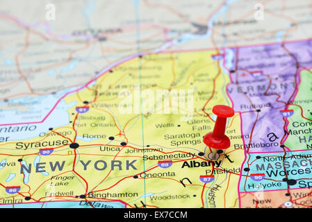 Albany imperniata su una mappa degli STATI UNITI D'AMERICA Foto Stock