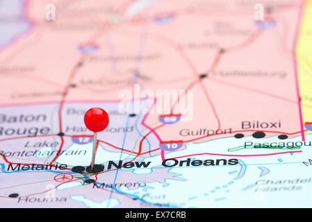 New Orleans imperniata su una mappa degli STATI UNITI D'AMERICA Foto Stock