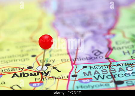 Albany imperniata su una mappa degli STATI UNITI D'AMERICA Foto Stock