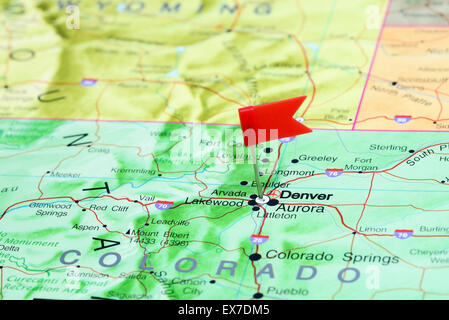 Denver imperniata su una mappa degli STATI UNITI D'AMERICA Foto Stock