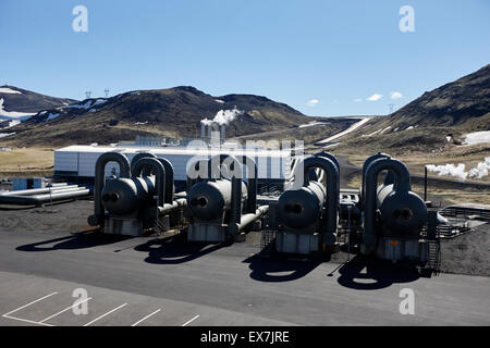 Scambiatori di calore ad energia geotermica Hellisheidi la produzione combinata di calore e di power station hengill Islanda Foto Stock