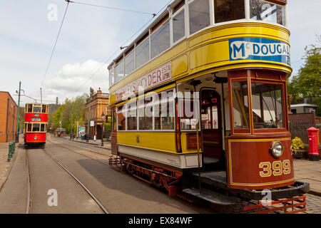 A Leeds in tram dal 1926 al Townend presso il National Tramway Museum, Crich, Derbyshire, Regno Unito Foto Stock