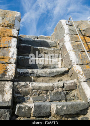 Passi in il muro del molo a New Quay, Ceredigion, Galles Foto Stock